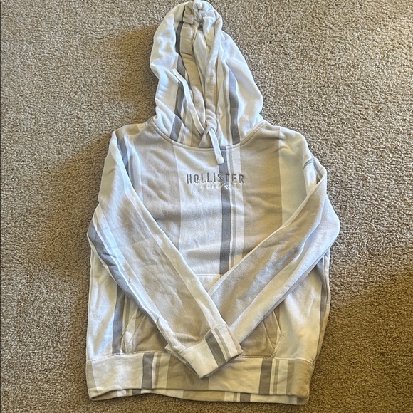 Hollister Other - Hollister Men's Gray and Cream Striped Hoodie